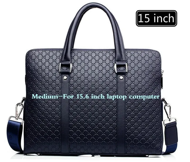 Mens Double Layers Leather Business Laptop Briefcase Bag