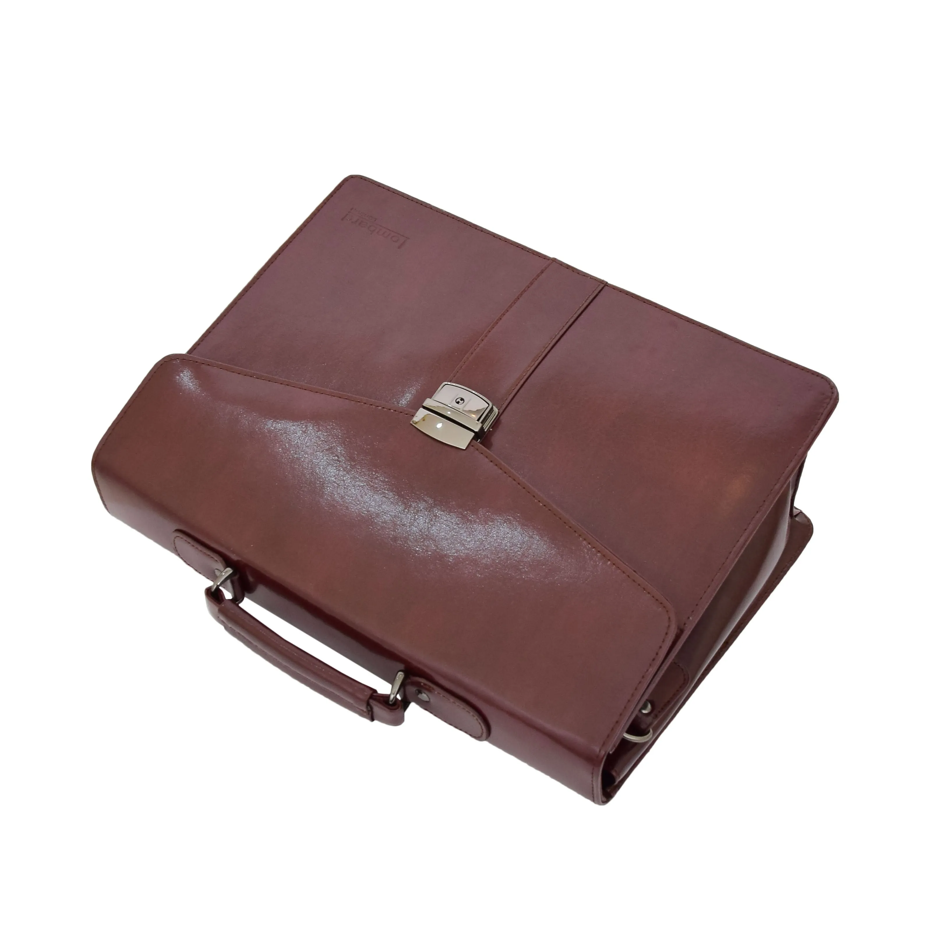 Mens Leather Flap Over Briefcase Dunkirk Brown