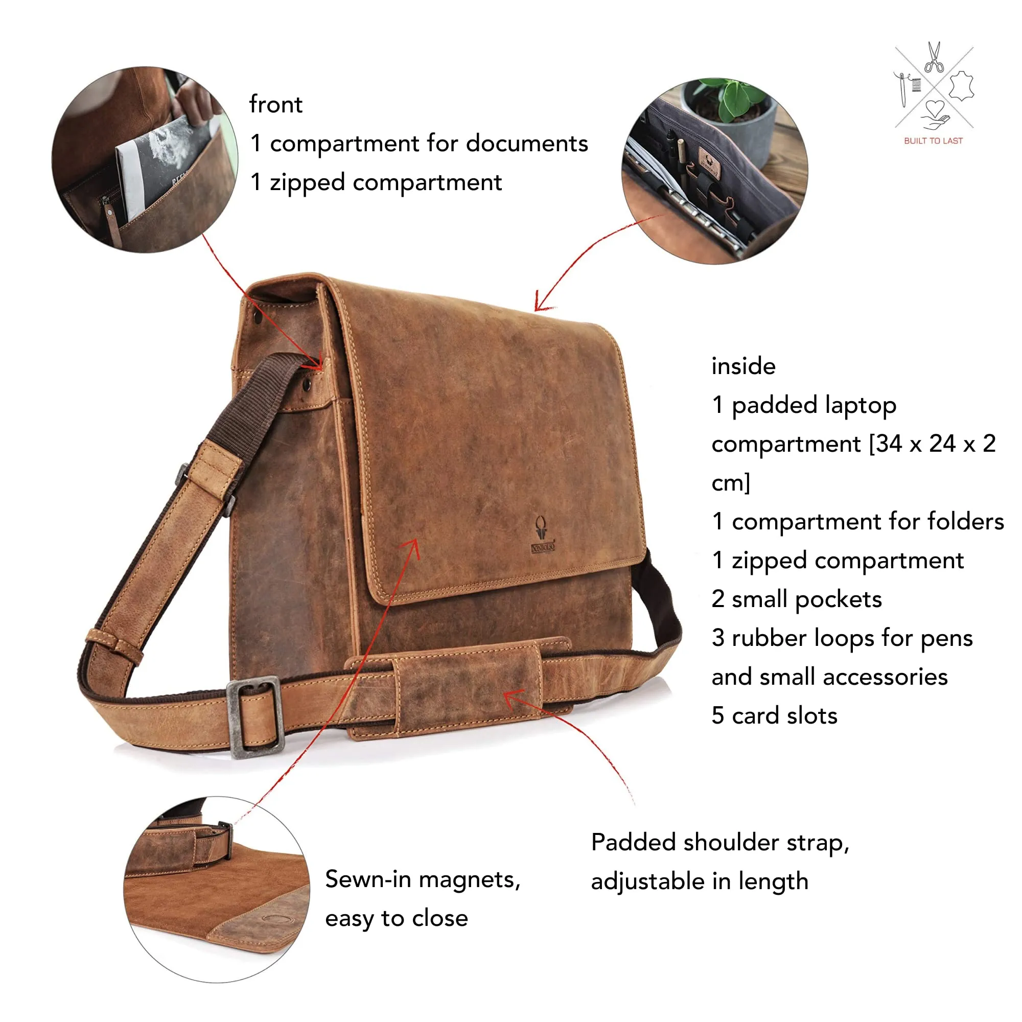 Messenger Bag Barcelona I Handcrafted Leather Laptop Shoulder Bag For Men &