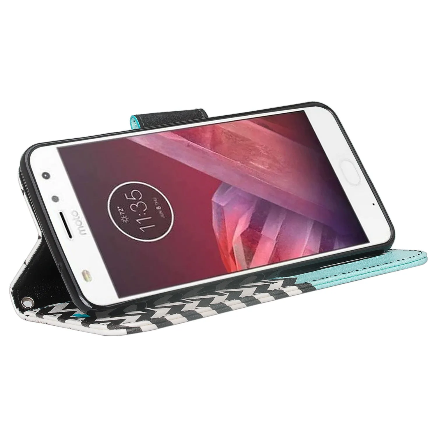 Motorola Moto Z2 Force Case, Moto Z2 Force Wallet Case, Slim Flip Folio [Kickstand] Pu Leather Wallet Case with ID & Card Slots & Pocket   Wrist Strap - Teal Anchor