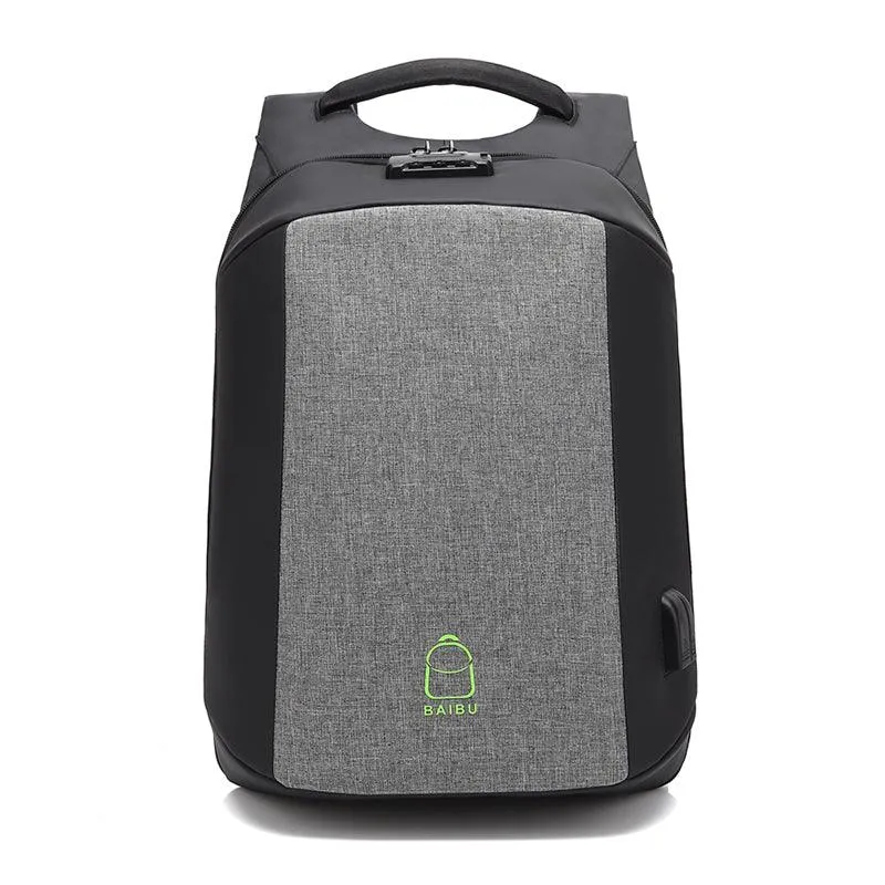 Multi-function Waterproof Nylon Anti-theft Computer Backpack With Changing And Auxiliary Port-Grey