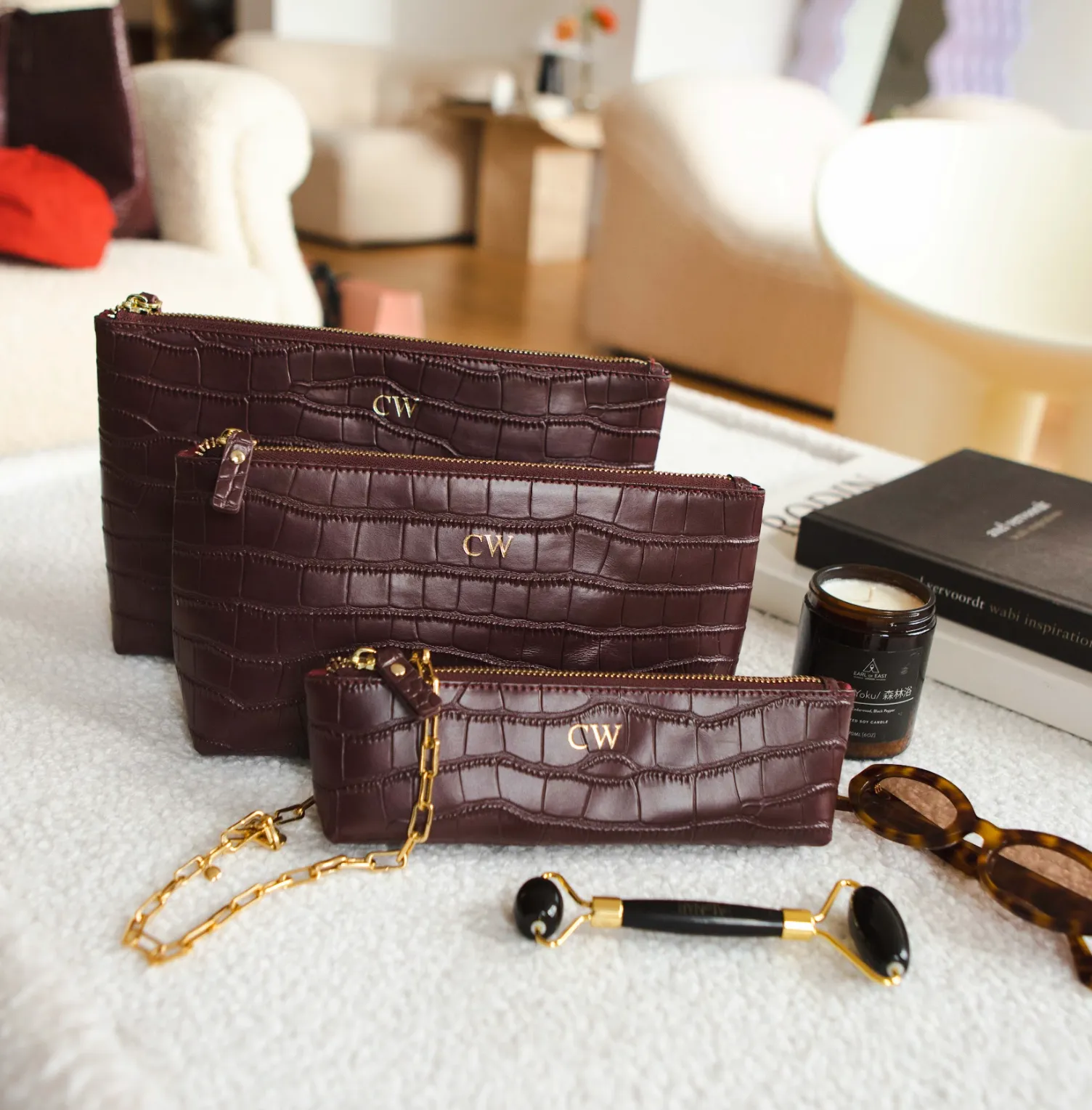 Munich Large Pouch | Burgundy Croc