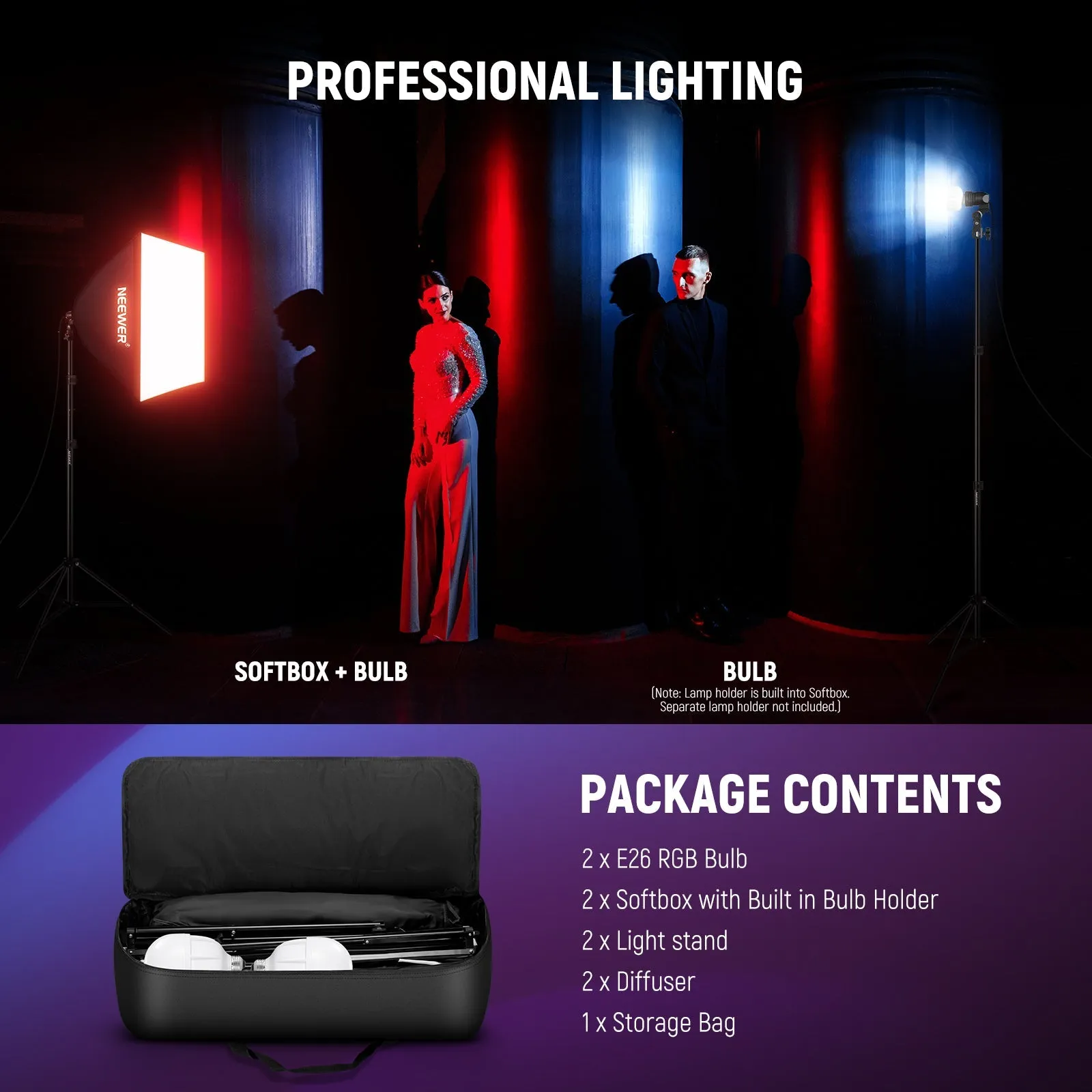 NEEWER NK800 RGB Softbox Lighting Kit with App Control