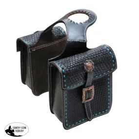 New! Showman Tooled Leather Horn Bag with Teal Buckstitch