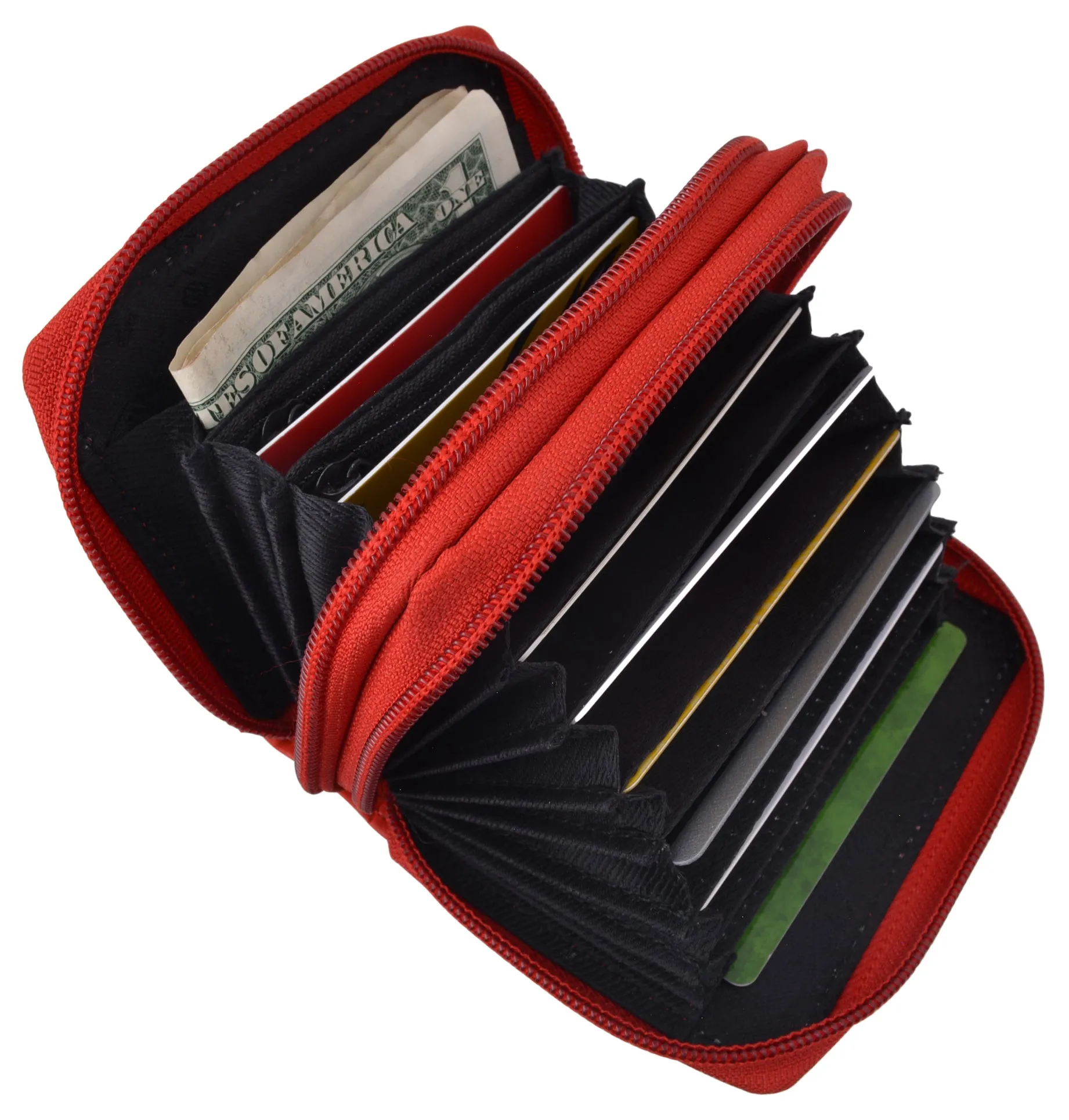 New Solid Genuine Leather Accordion Style Credit Card Holder Women's Wallet Red