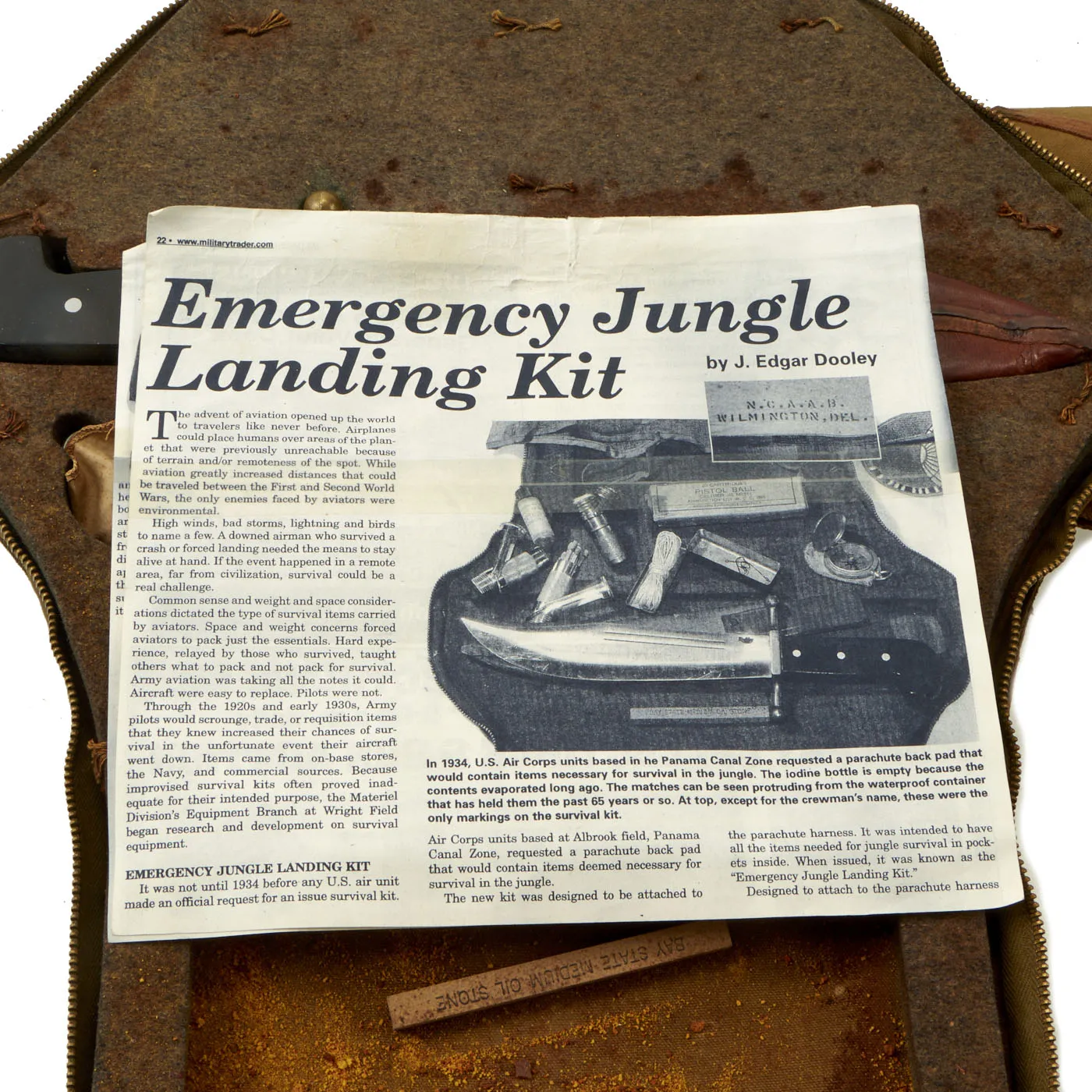 Original U.S. WWII USAAF Jungle Bailout Emergency Survival Parachute Kit - Named