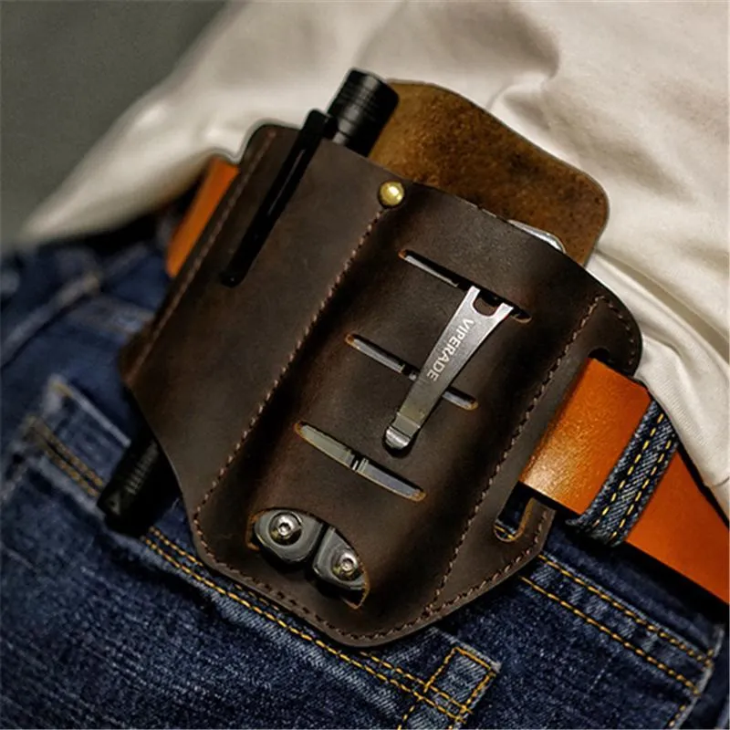 Outdoor EDC Leather Sheath Waist Bag