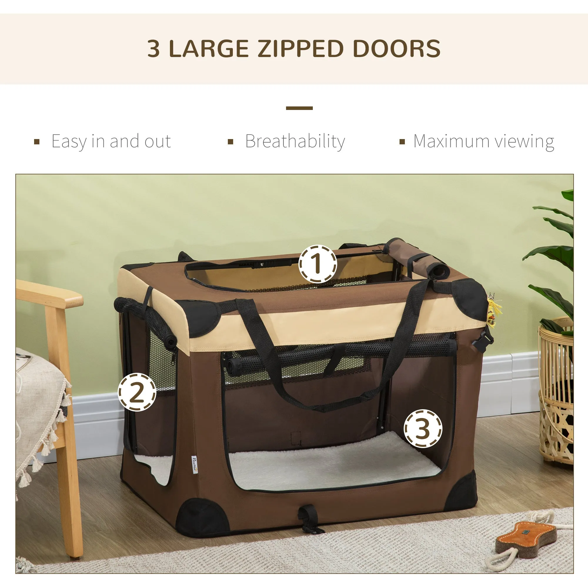 PawHut 70cm Brown Foldable Pet Carrier Bag Soft Travel Dog Crate for Small Dogs