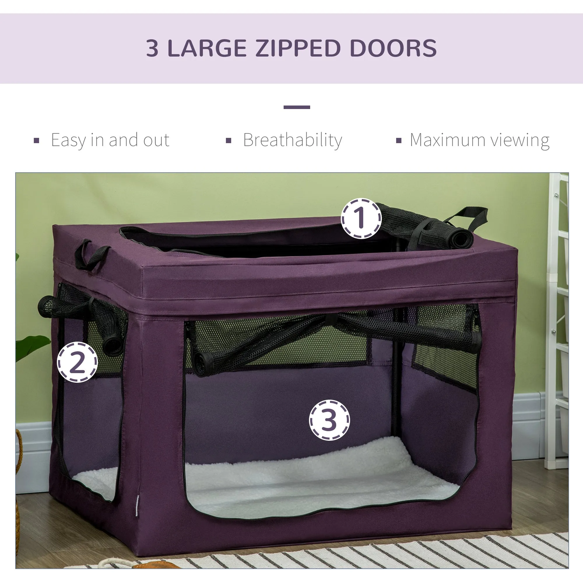 PawHut 80cm Soft Side Pet Carrier w/ Cushion, for Medium Dogs - Purple