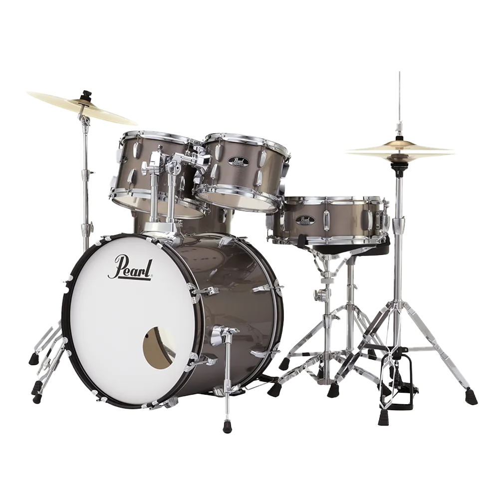 Pearl ROADSHOW BRONZE METALLIC 5 Pc Drum Kit (20" kick) w/ Hardware Throne Cymbals (14HH/16CR/20R)