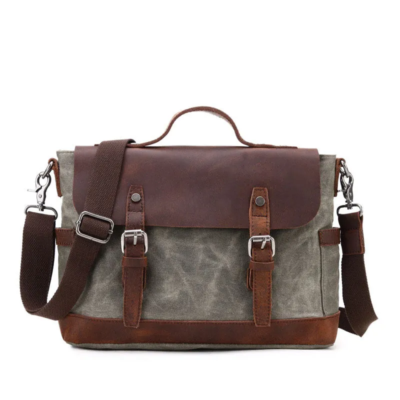 Personalized Waxed Canvas Messenger Bag Men Satchel Briefcase Vintage Crossbody Bag Laptop Bag Unique Groomsmen Gifts