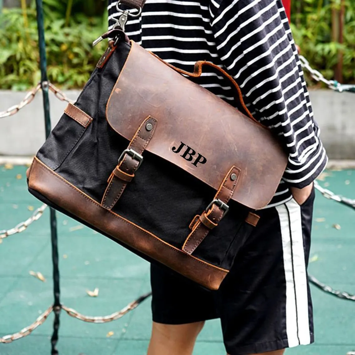 Personalized Waxed Canvas Messenger Bag Men Satchel Briefcase Vintage Crossbody Bag Laptop Bag Unique Groomsmen Gifts