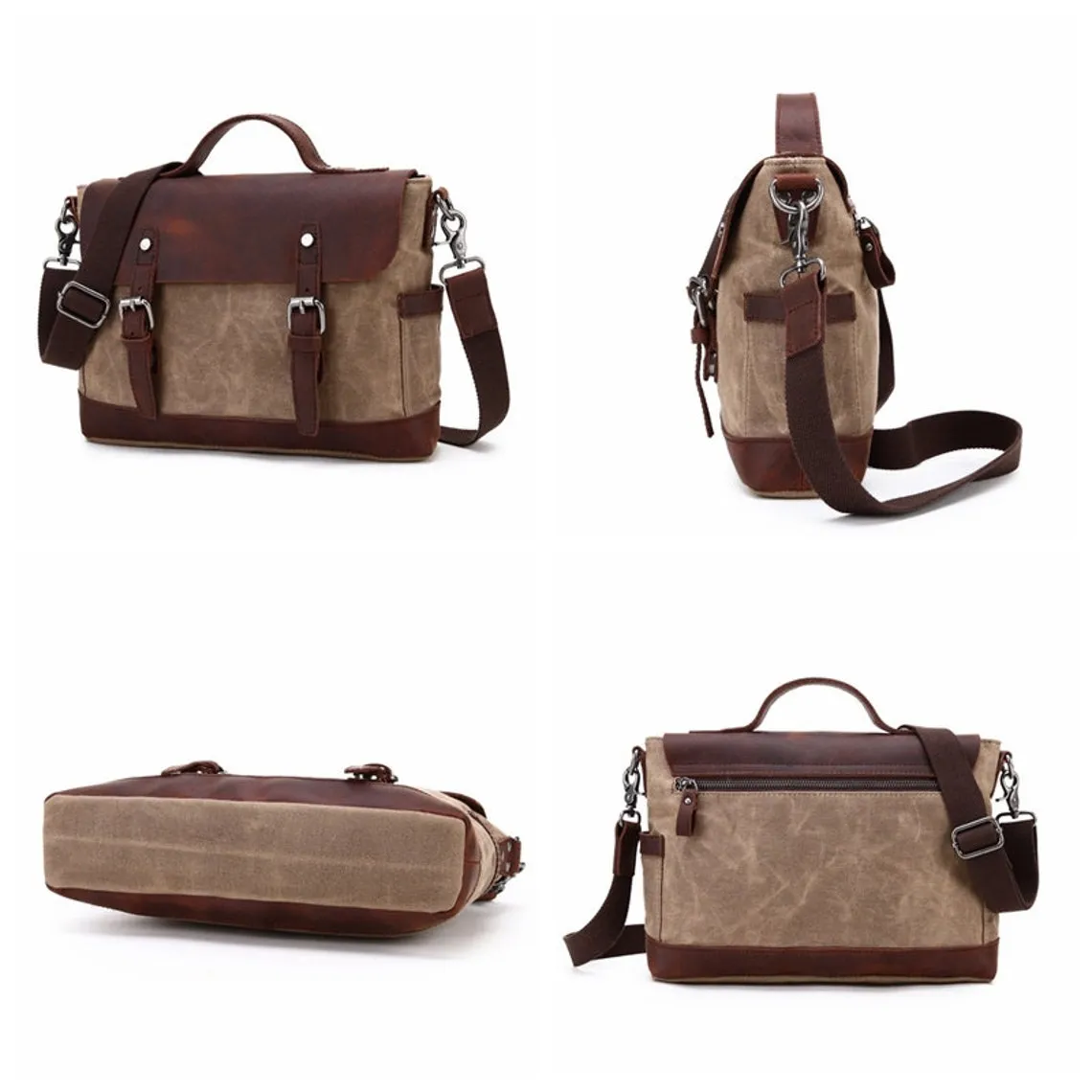 Personalized Waxed Canvas Messenger Bag Men Satchel Briefcase Vintage Crossbody Bag Laptop Bag Unique Groomsmen Gifts