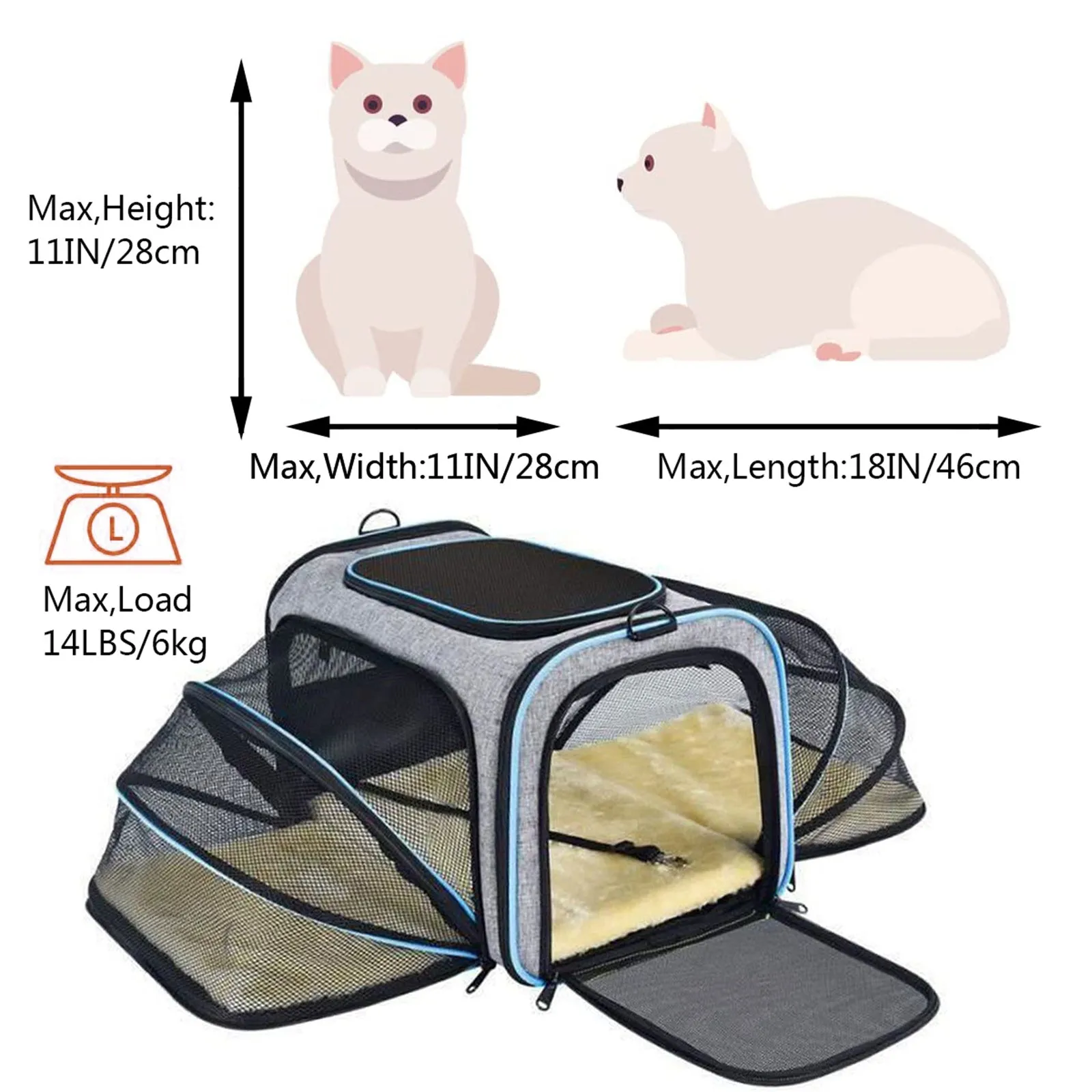 Pet Travel Bag Safe Airline Approved Expandable Foldable Soft-Sided Dog Carrier