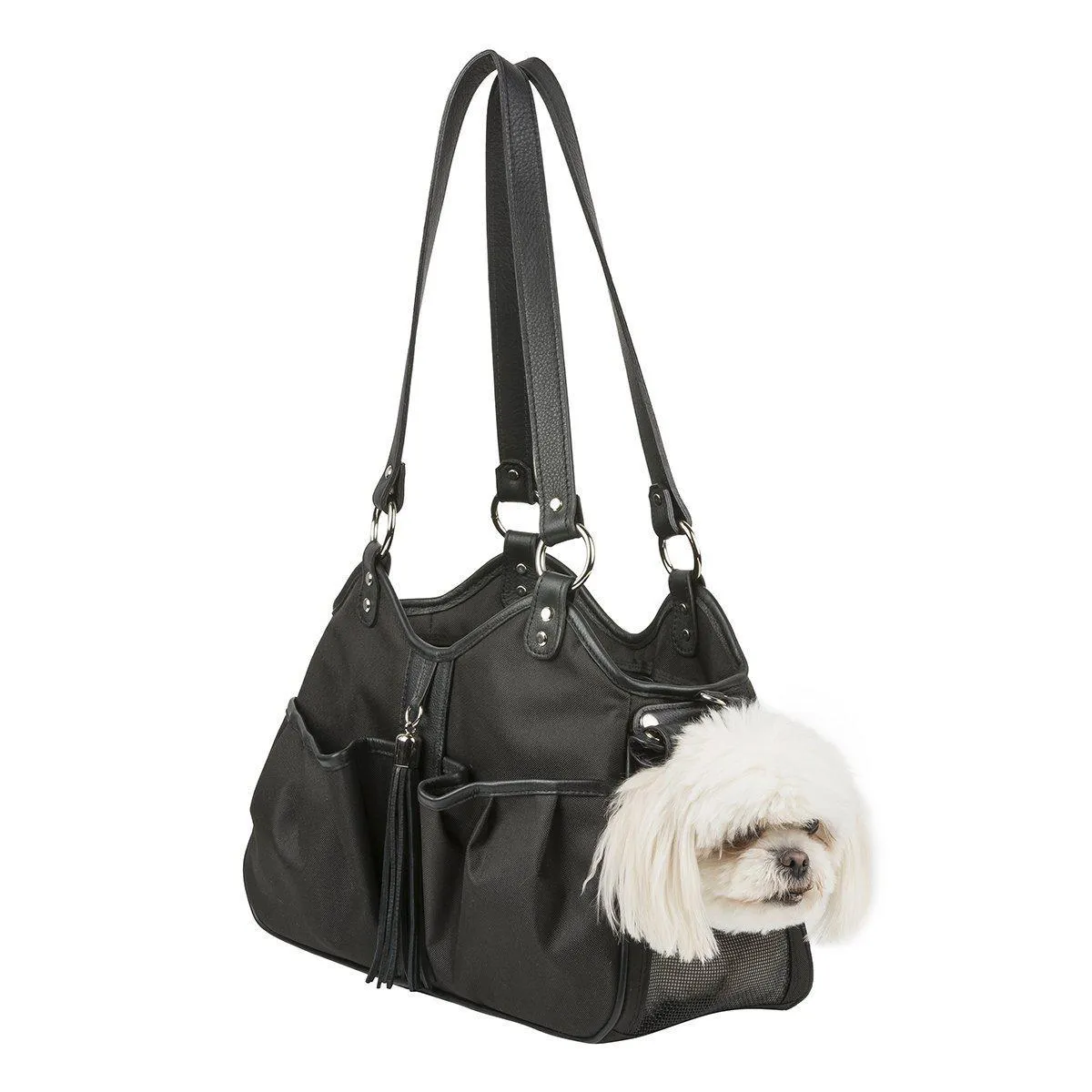 Petote Metro Dog Carrier Sable With Black Leather Trim