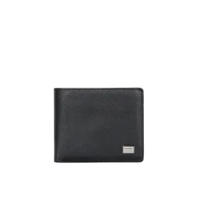 Picard Saffiano Men's Bifold Leather Wallet with Centre Card Flap and Coin Pouch (Black)