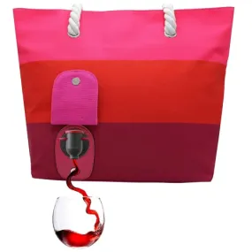 PortoVino Beach Tote Canvas Wine Purse with Hidden Dispenser 2 Bottles Sangria