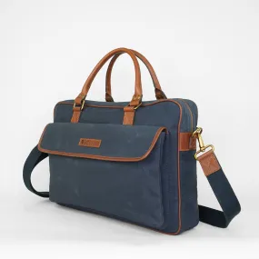 Premium Navy Waxed Canvas Briefcase - Stylish & Durable Laptop Bag