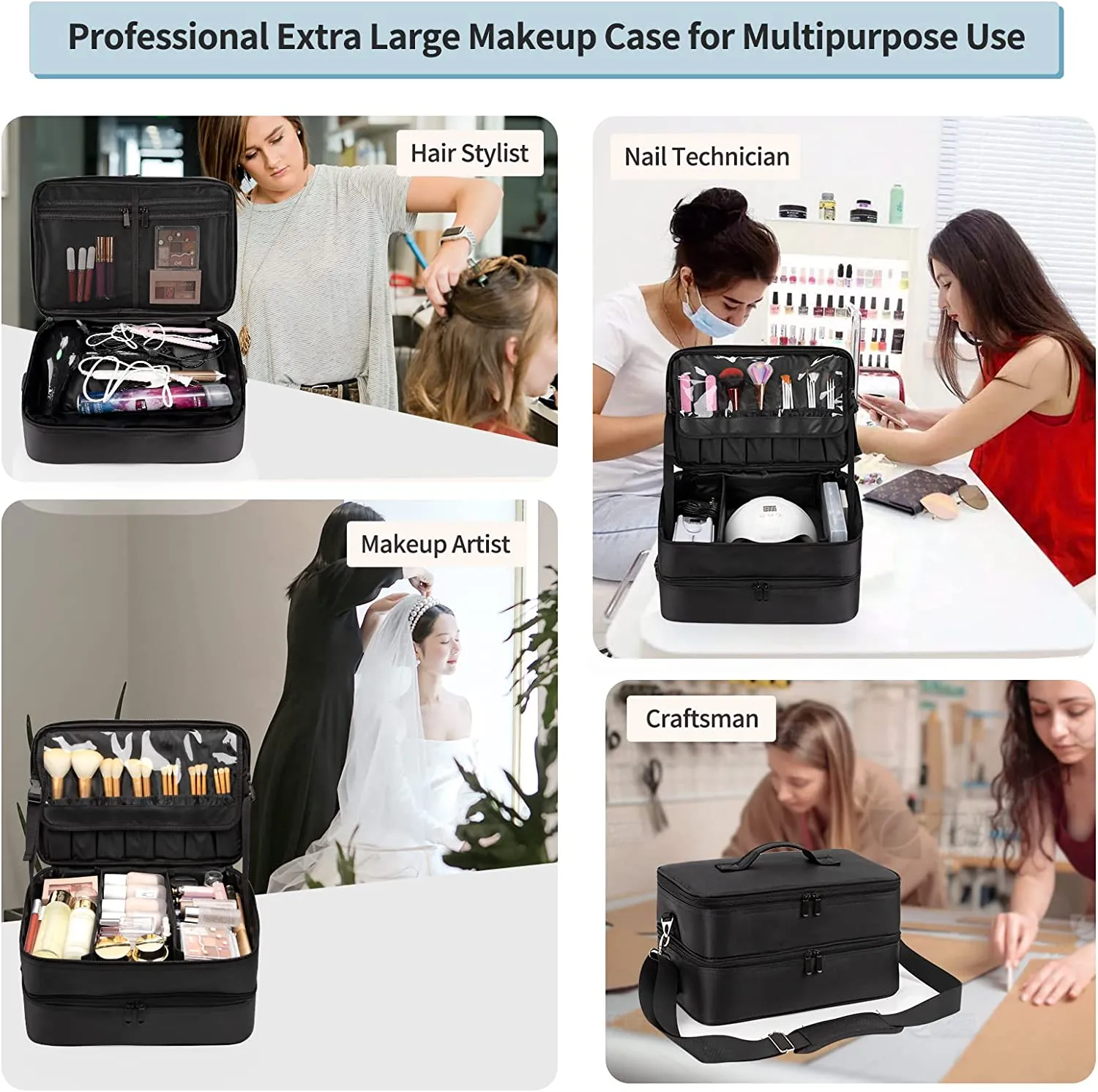 Professional Double Layer Large Travel Makeup Case