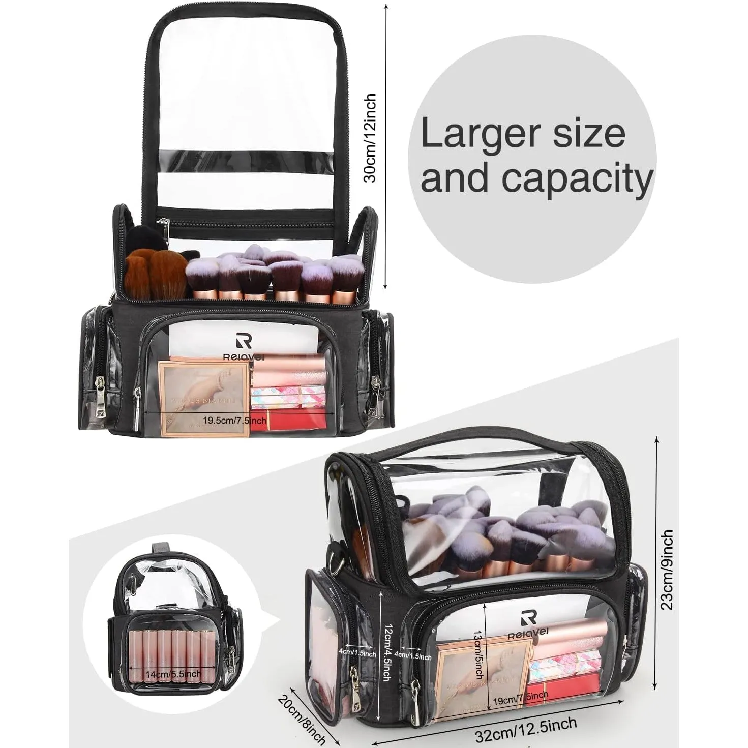 Professional Extra Large 3 Layer Makeup Backpack with 4 Small Cosmetic Bag and Removable Lipstick Board