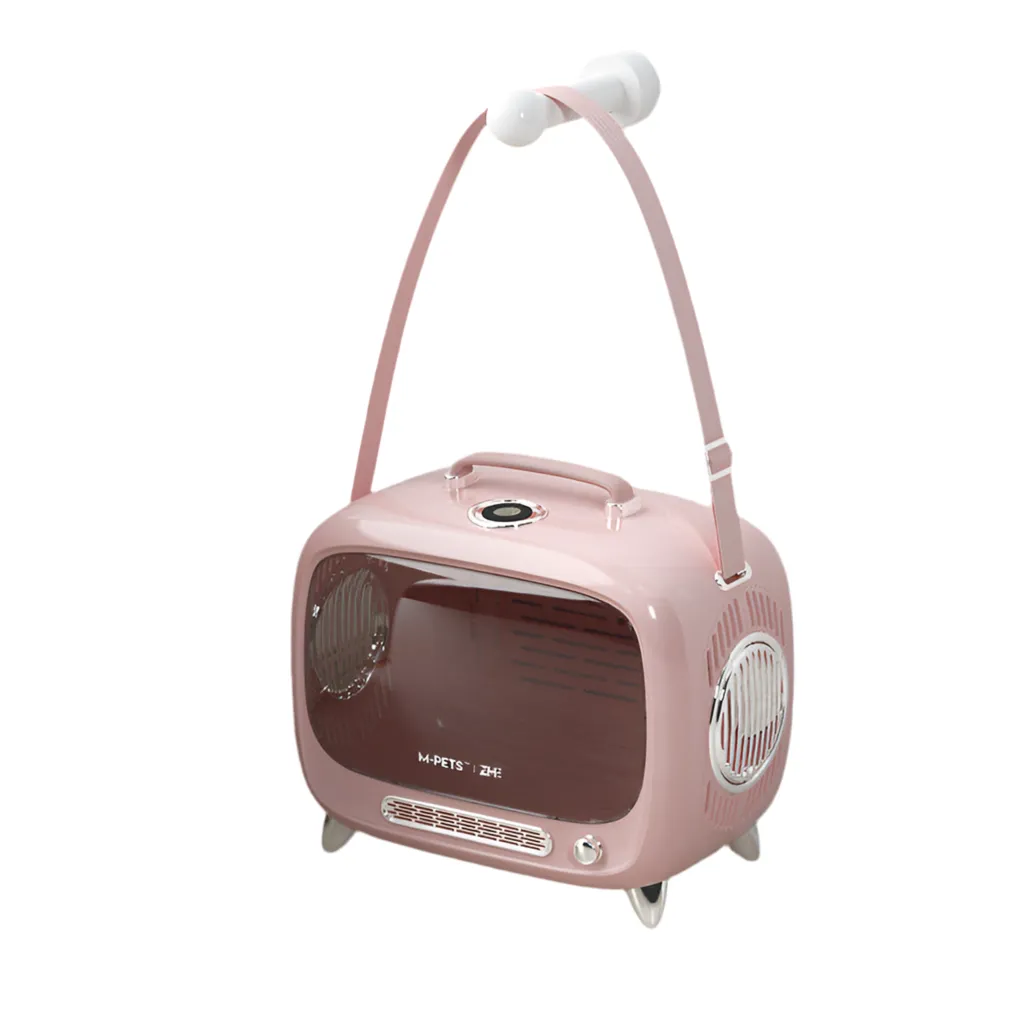 PurrLuxe Pod Futuristic Ai Pets TV Bunny, Cat Bag Pet Carrier Portable Space Capsule in Pink Mist / Bird Blue Lake 18” x 10” x 15”