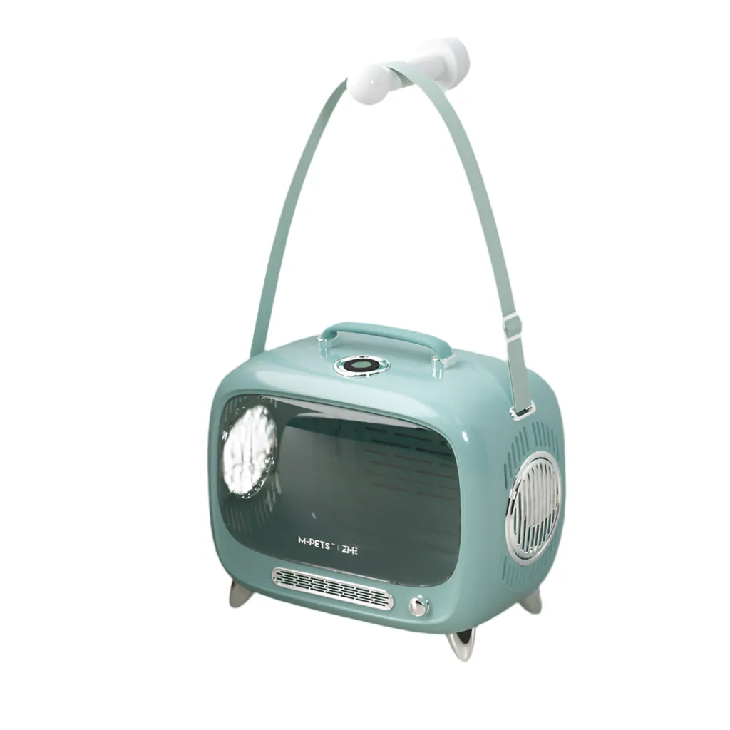 PurrLuxe Pod Futuristic Ai Pets TV Bunny, Cat Bag Pet Carrier Portable Space Capsule in Pink Mist / Bird Blue Lake 18” x 10” x 15”