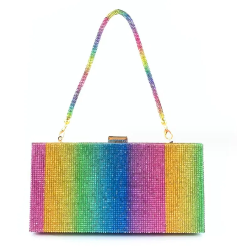 Rainbow Glitter Handheld Diamante Clutch for Women’s Pride Dinner