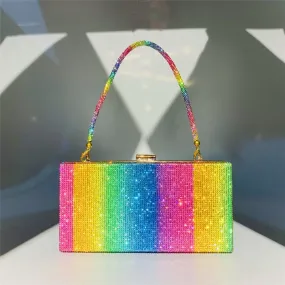 Rainbow Glitter Handheld Diamante Clutch for Women’s Pride Dinner