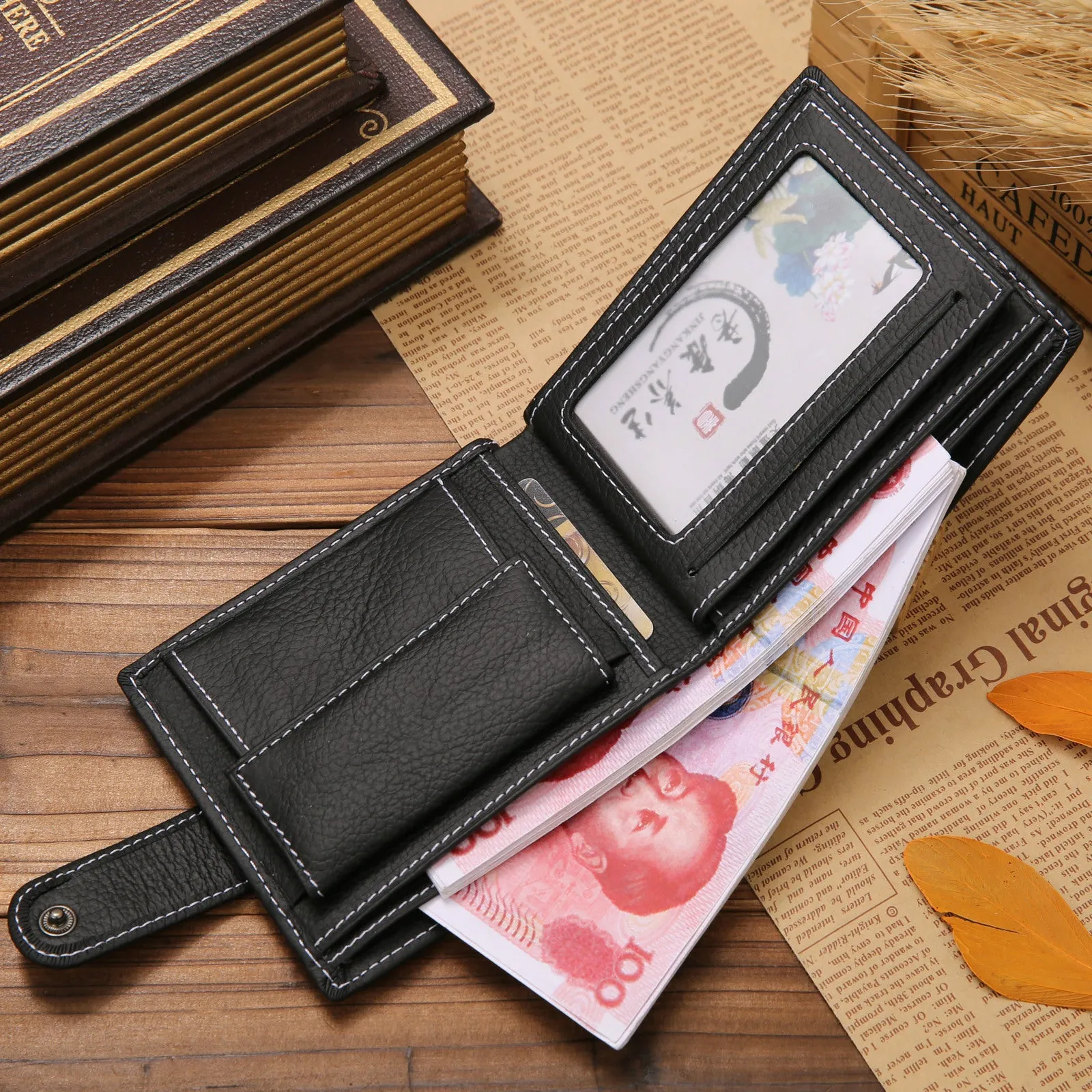 Retro Zipper Leather 4 Credit Cards Holder Men's Wallet