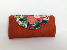 Rifle Paper Co Floral Canvas and Orange Cork Women's Cork Wallet