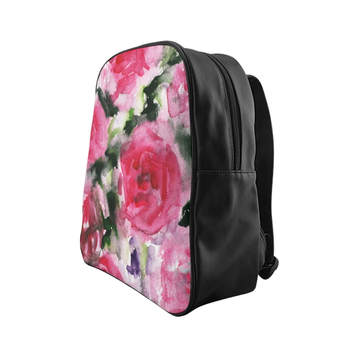 Round Red Pink Abstract Watercolor Rose Floral Print Designer School Backpack Bag