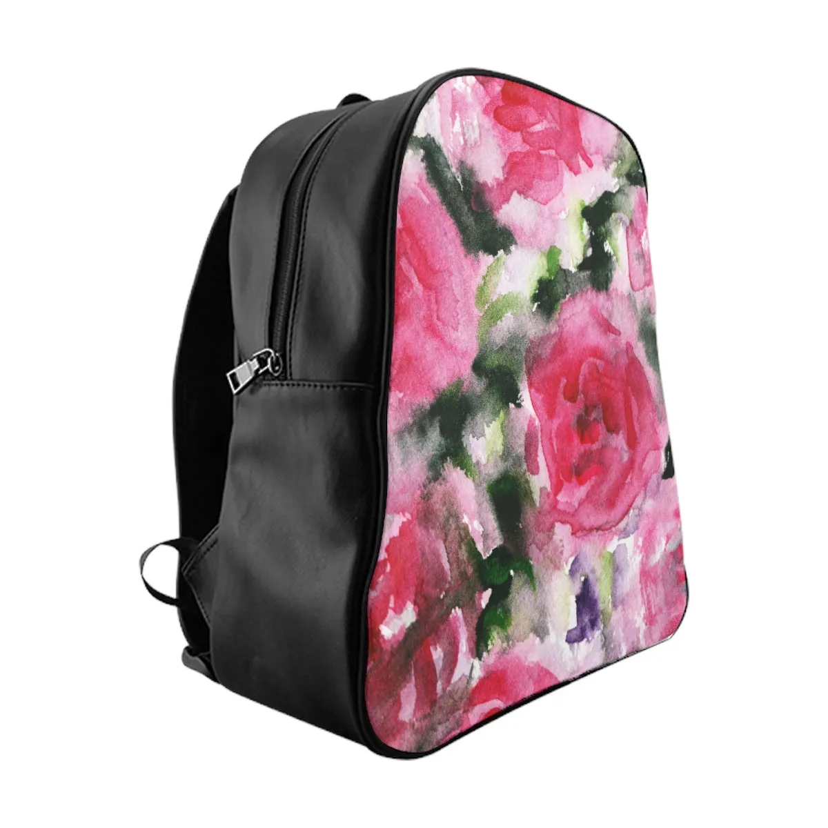 Round Red Pink Abstract Watercolor Rose Floral Print Designer School Backpack Bag