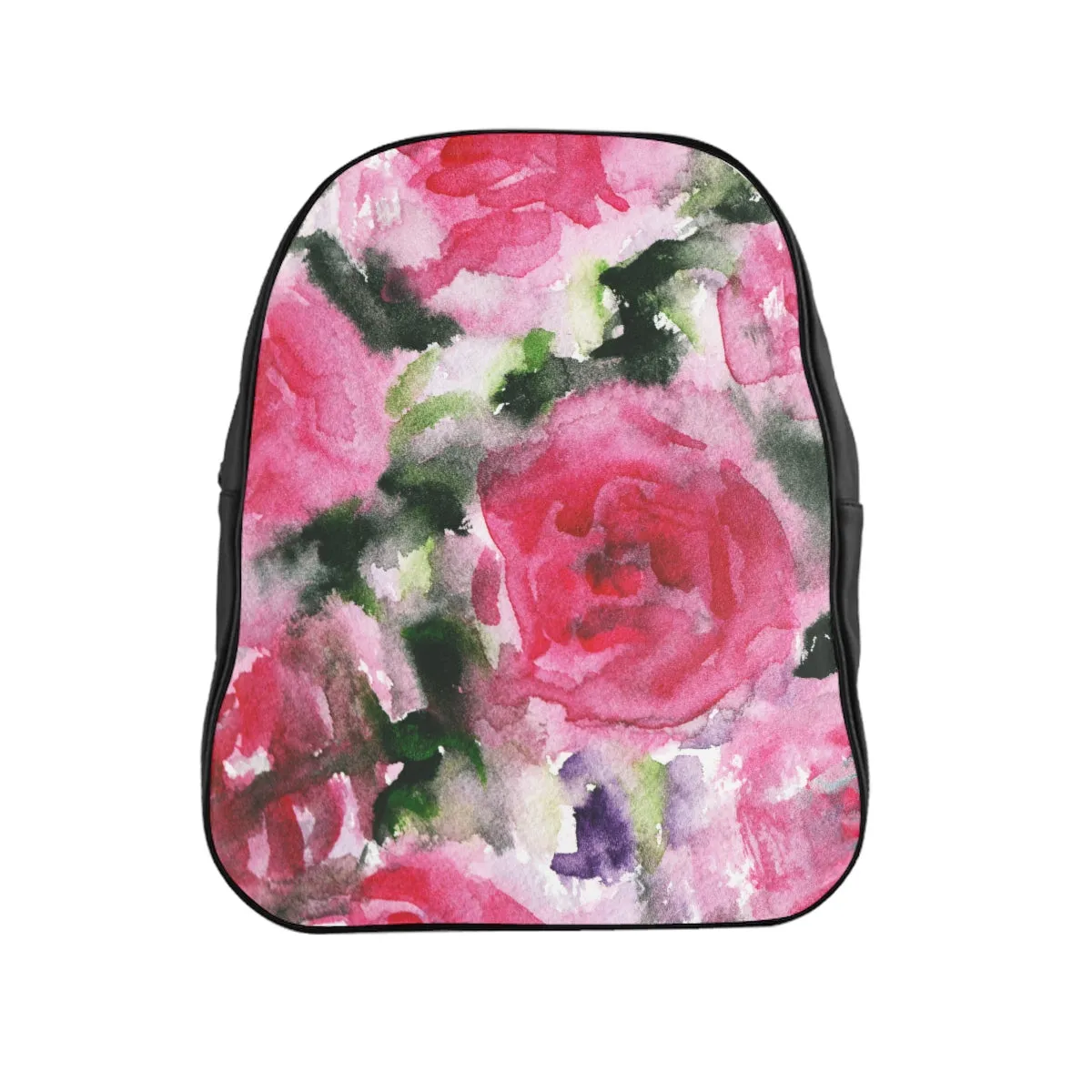 Round Red Pink Abstract Watercolor Rose Floral Print Designer School Backpack Bag