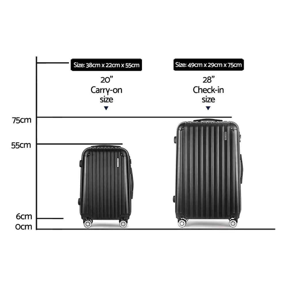 Set of 2 Luggage Trolley Set Travel Suitcase Hard Case Carry On Bag Black