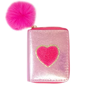 Shiny Heart Patch Wallet - Hot Pink