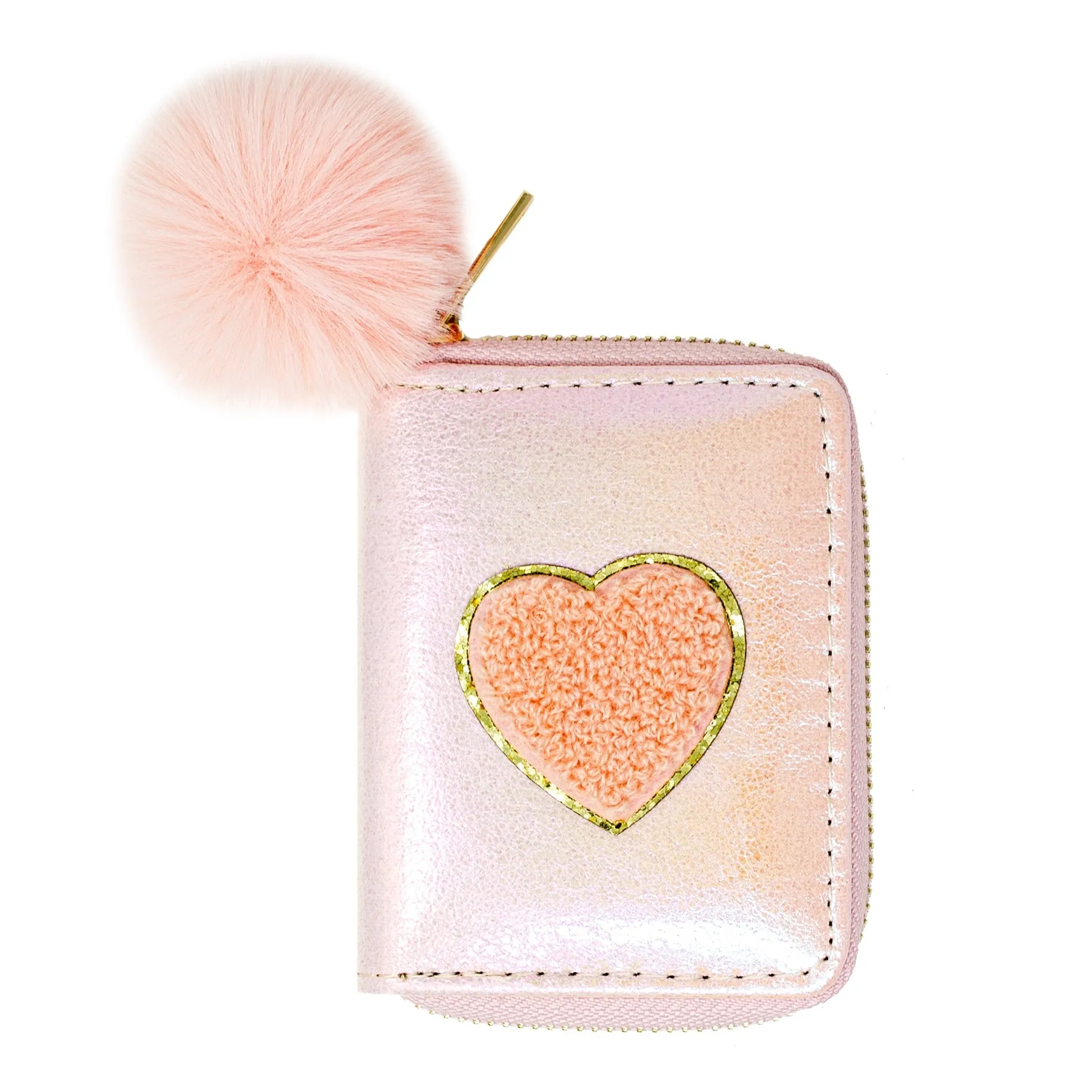 Shiny Heart Patch Wallet - Light Pink