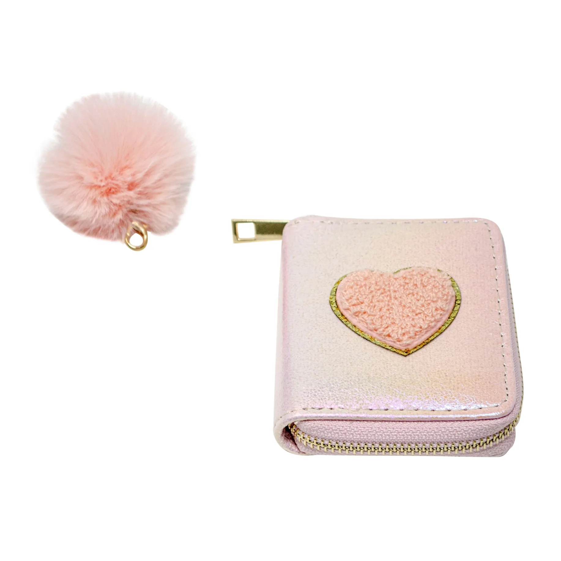 Shiny Heart Patch Wallet - Light Pink