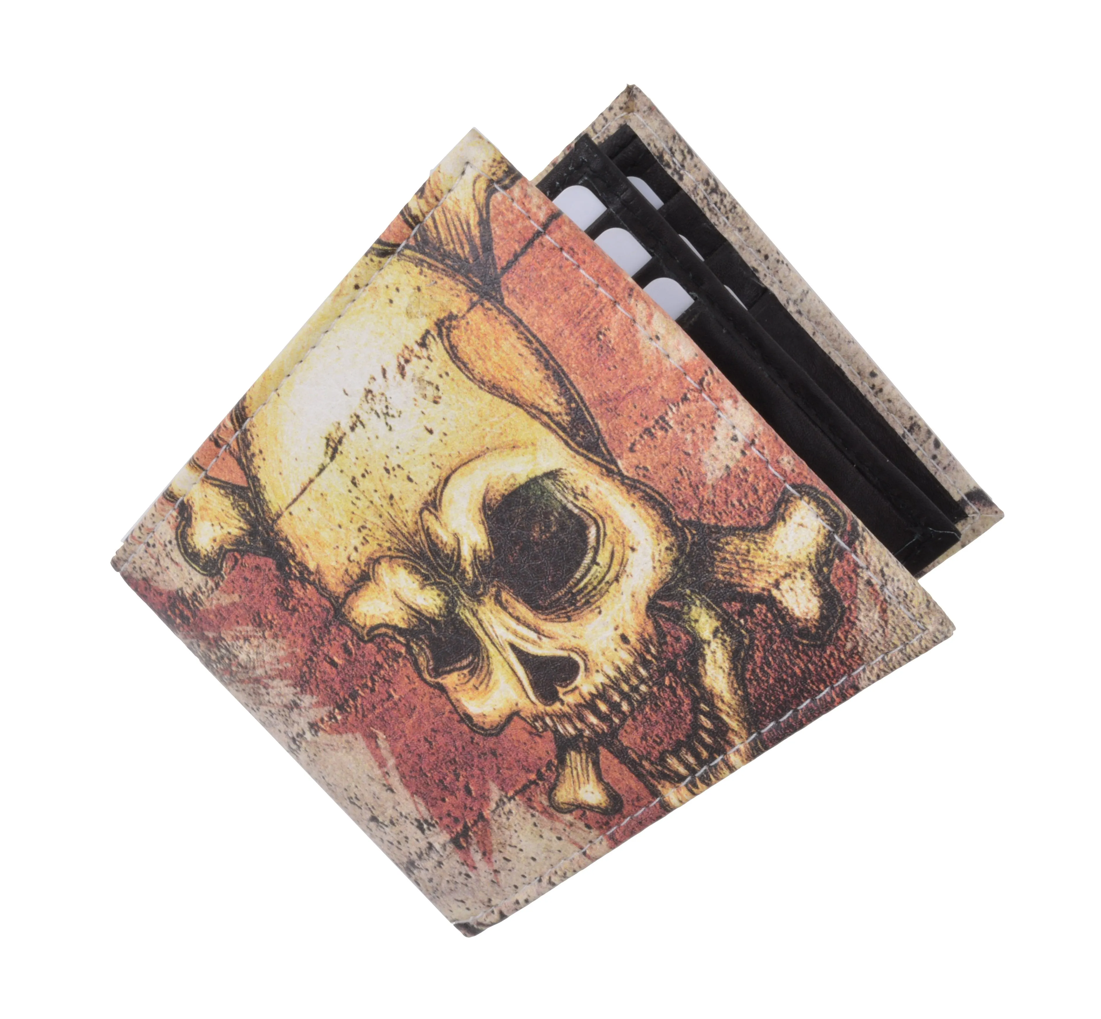 Skull Men's Genuine Leather Bifold Multi Card ID Center Flap Wallet 1246-18