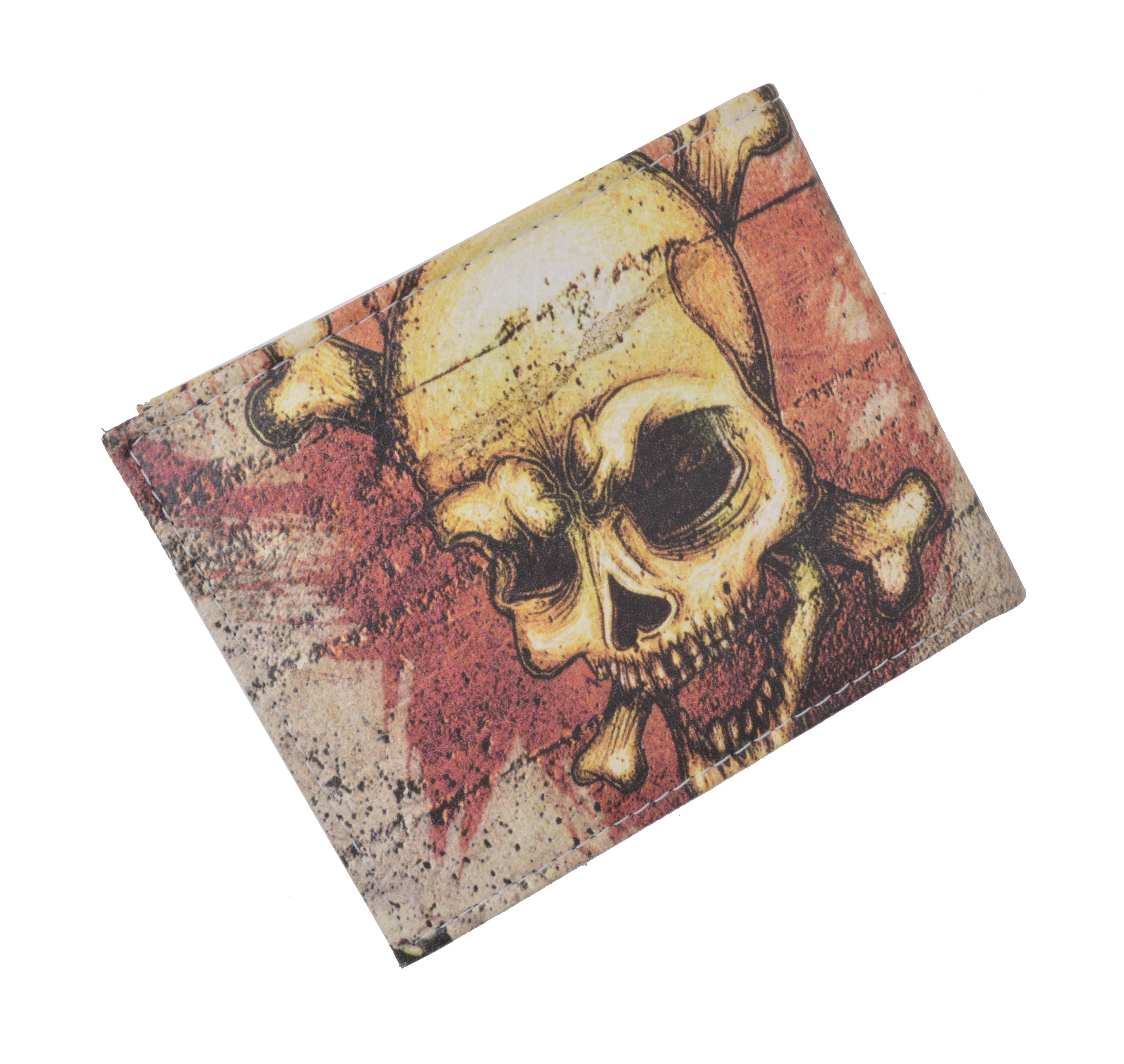 Skull Men's Genuine Leather Bifold Multi Card ID Center Flap Wallet 1246-18