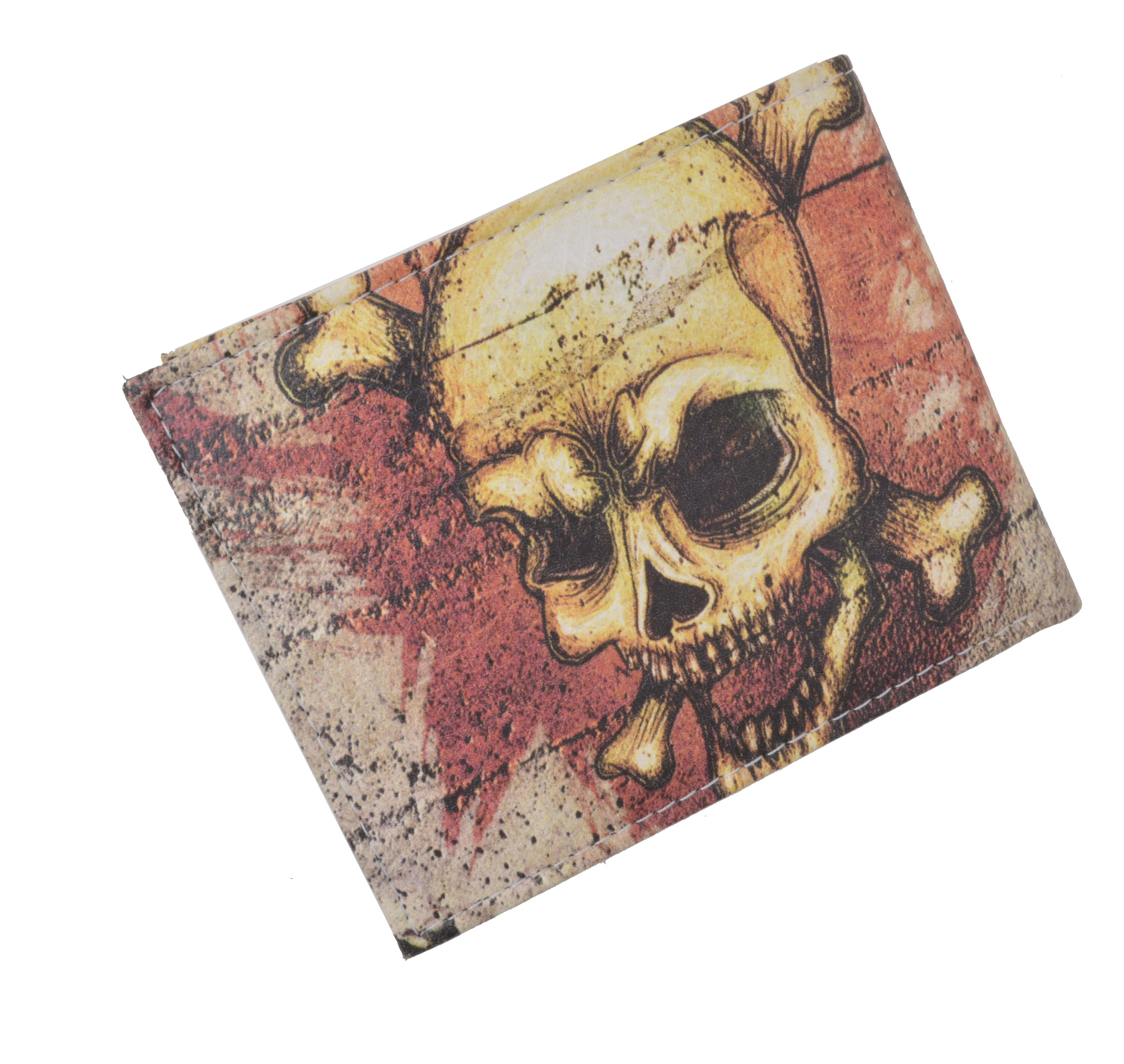 Skull Men's Genuine Leather Bifold Multi Card ID Center Flap Wallet 1246-18