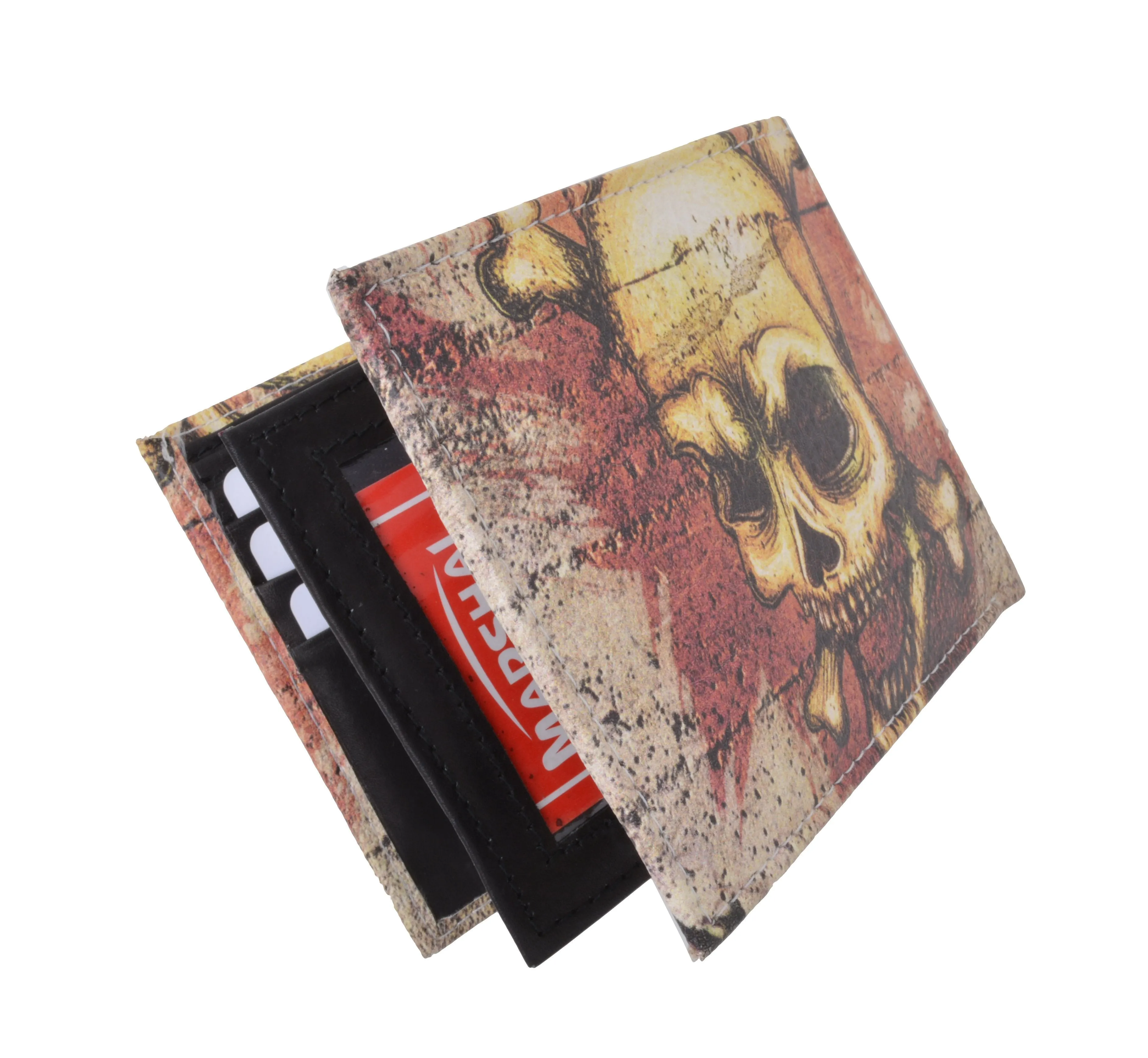 Skull Men's Genuine Leather Bifold Multi Card ID Center Flap Wallet 1246-18