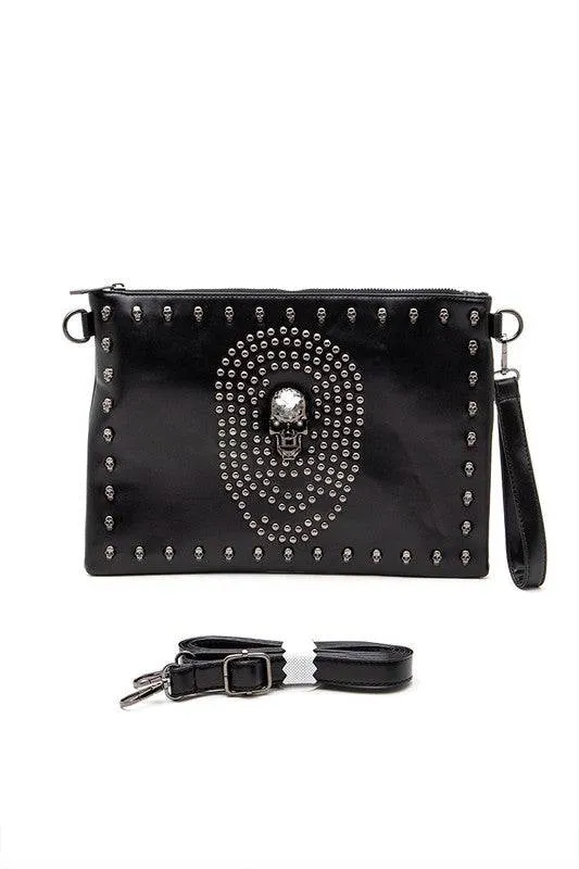 Skull Mix Studs Biker Crossbody Clutch Swing Bag