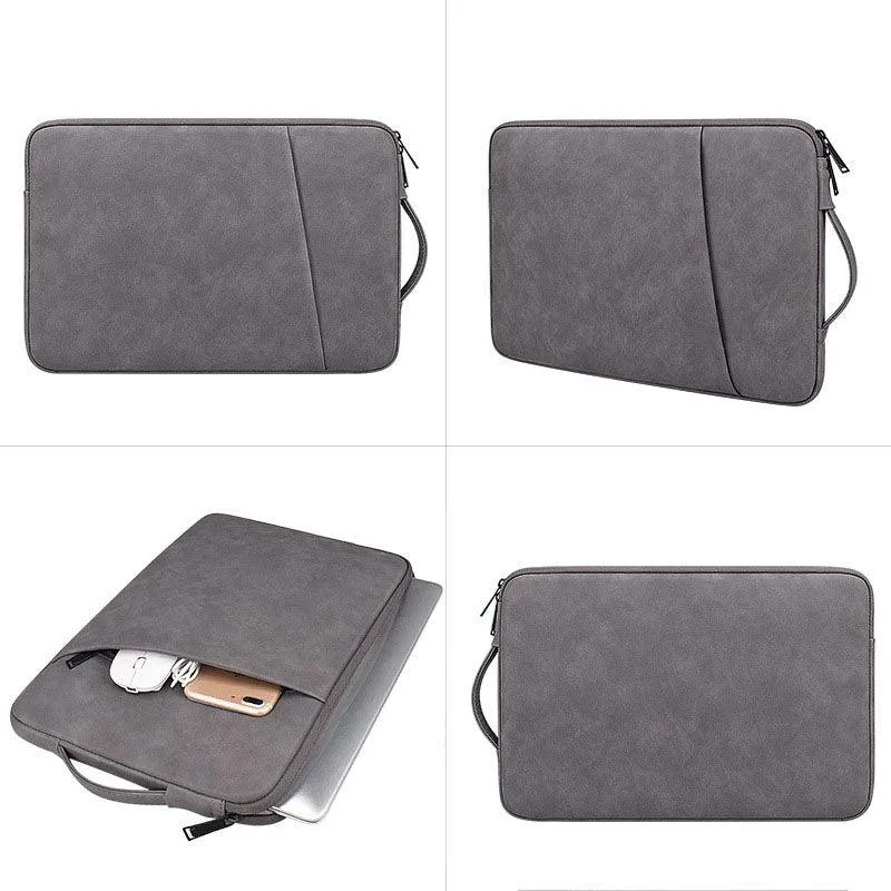 Sleek And Stylish Slant Zipper Designed Laptop Sleeve- Khaki