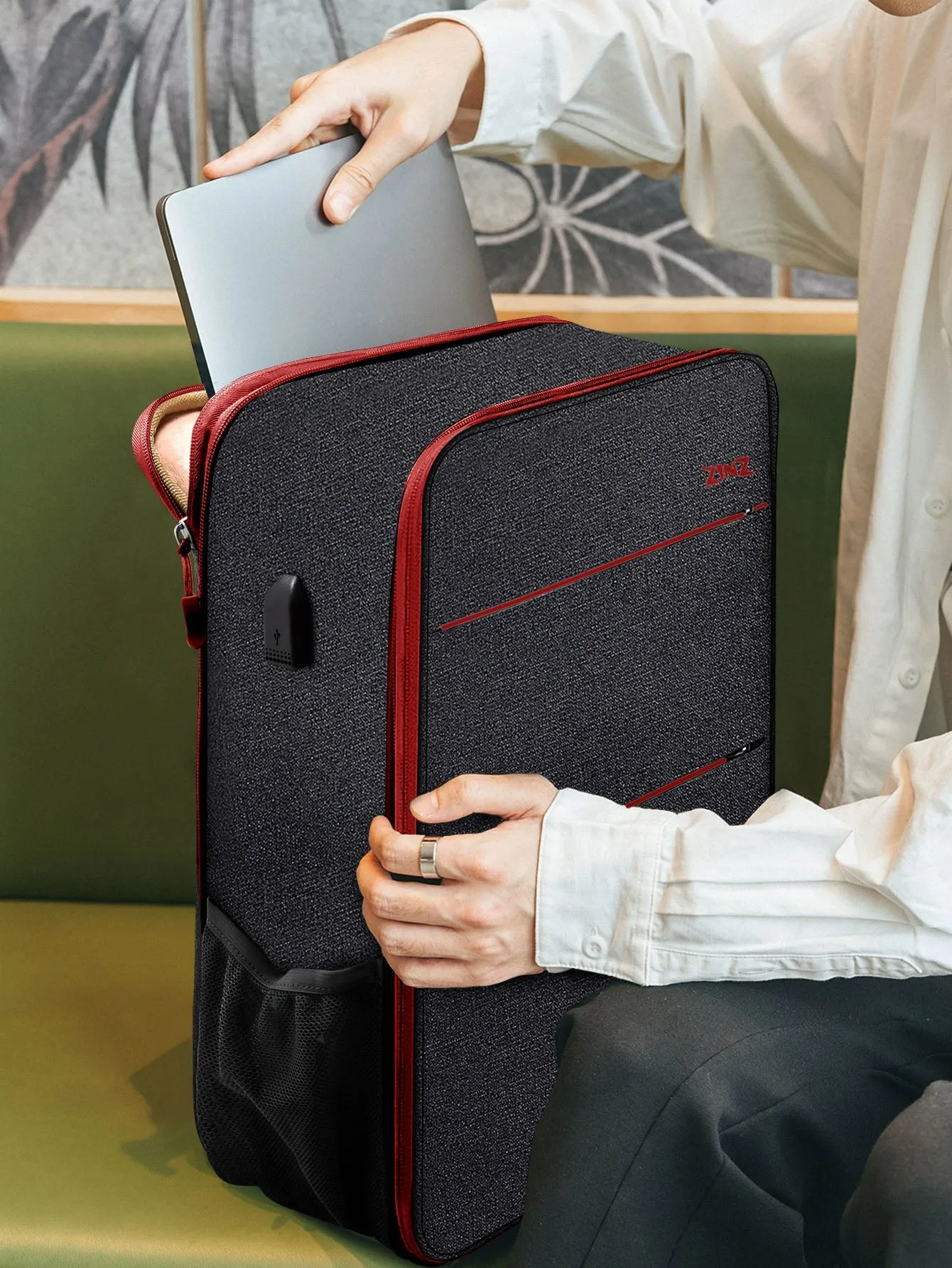 Slim Laptop Backpack 15.6 Inch Travel Backpack with USB Charging Port Waterproof Travel School Bookbag