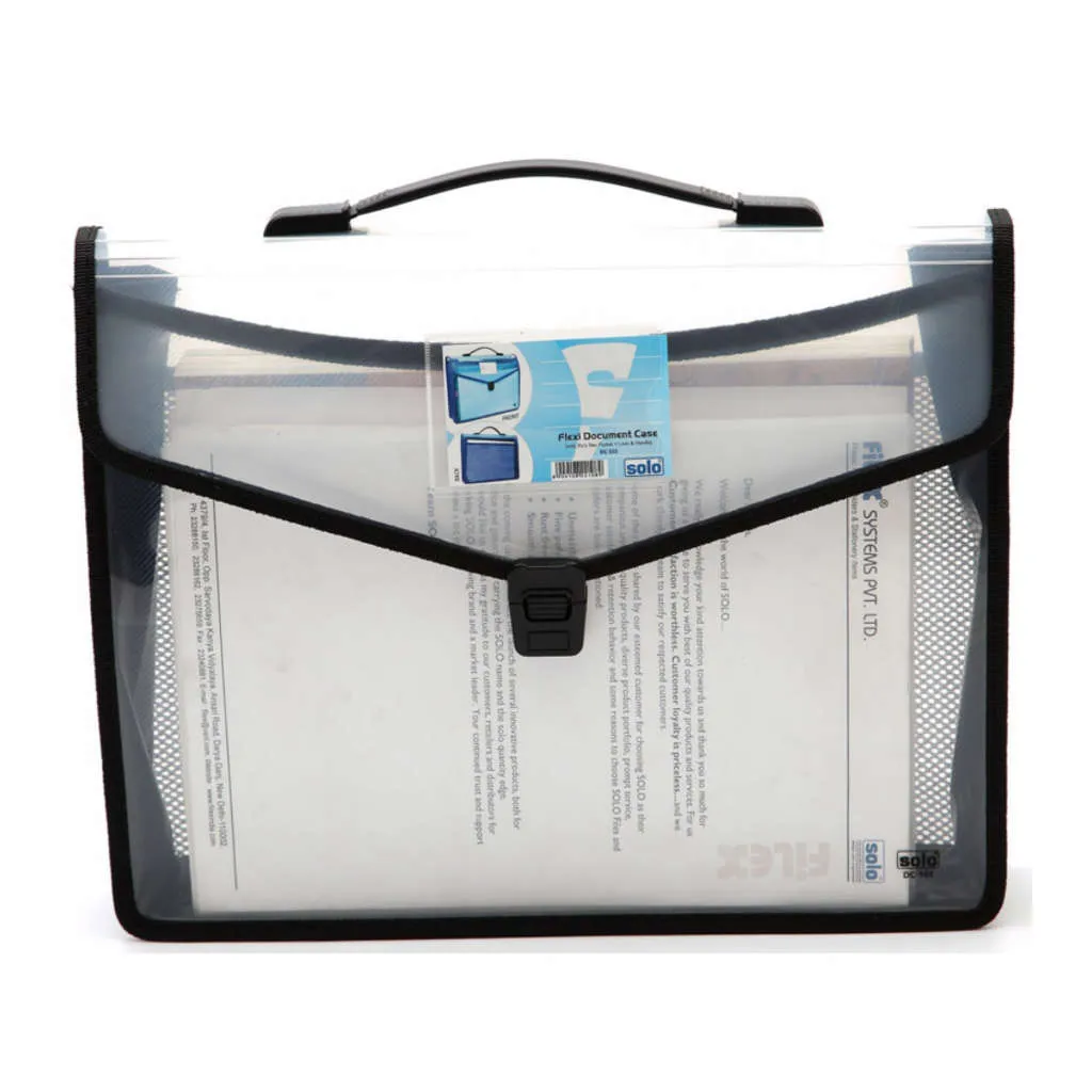 Solo Document Bag With Xtra Pocket   Lock & Handle Black F/C Size DC 555