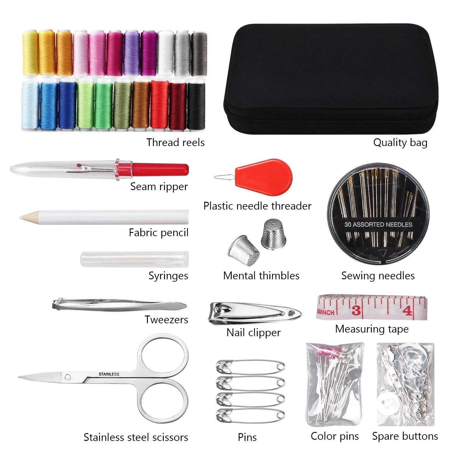 TASMAX Sewing Kit Box for Home Use with Needle and Thread Box Set for Sewing Machine 130 pcs Stitching kit Contains Thread of 100m Mending Sewing kit for Home Tailoring Scissors Thimble Tape Measure