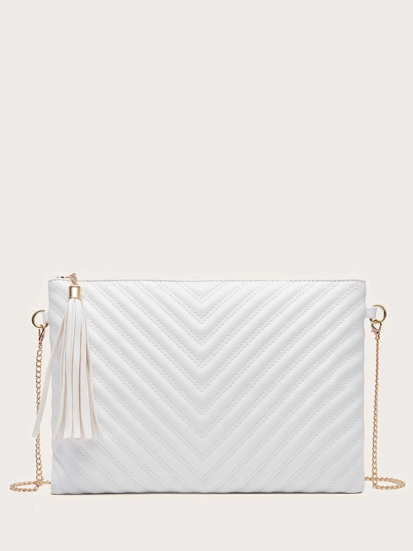 Tassel Decor Chevron Chain Square Bag