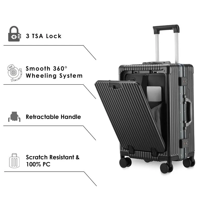 THE CLOWNFISH Ambassador Series Carry-On Luggage PolyCarbonate Hard Case Suitcase Eight Spinner Wheel Trolley Bag with TSA Lock, USB, Mobile Holder, Cup Holder- Dark Grey (56 cm-22 inch)