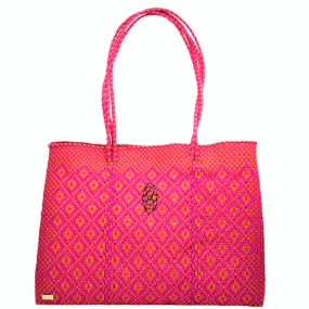 TRAVEL PINK ORANGE AZTEC TOTE WITH CLUTCH