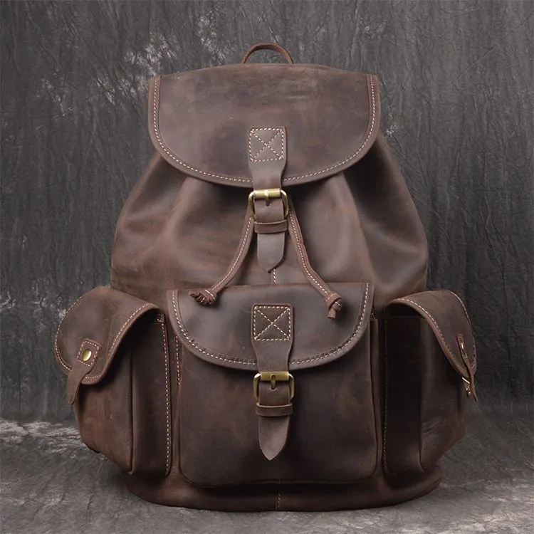 Unisex Full Grain Leather Backpack Women's Drawstring Backpack Handmade Genuine Leather Large Laptop Bag Gifts For Christmas